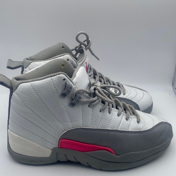 gray and pink jordans 12